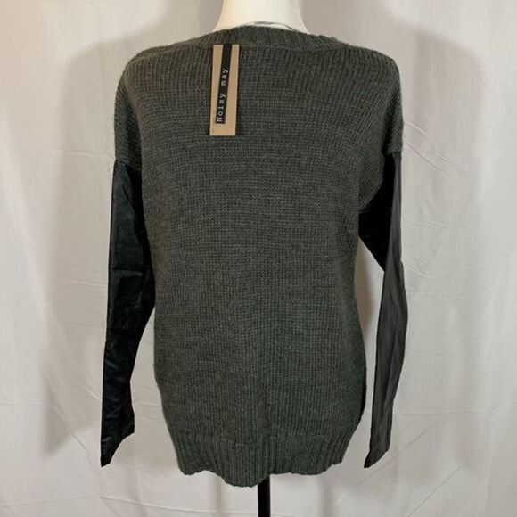 Noisy May Grey Knit Sweater with Faux Leather - Picture 6 of 8